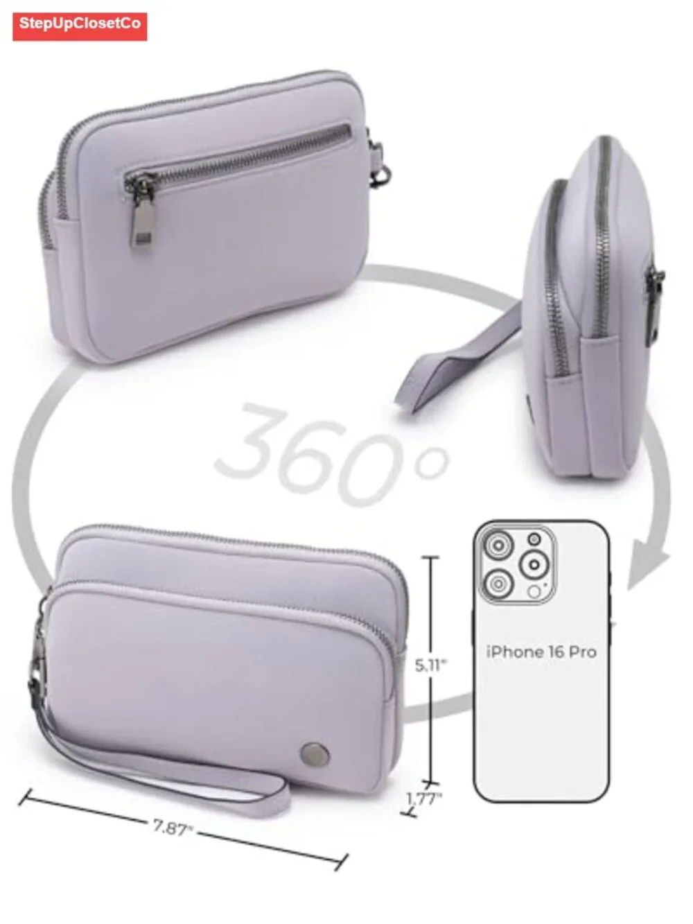 Small Vegan Leather Wristlet Purse with 3 Zipper Pockets, Clutch Wallet for